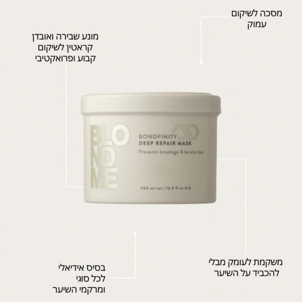 מסיכת לשיקום עמוק בלונדמי ריפר 500 מ"ל BLONDME Bond Repair DEEP Nourishing Mask